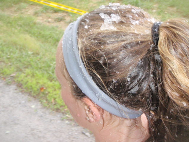 Image showing gel beads stuck in hair of a participant of the 2012 Hero Rush Obstacle Course Race