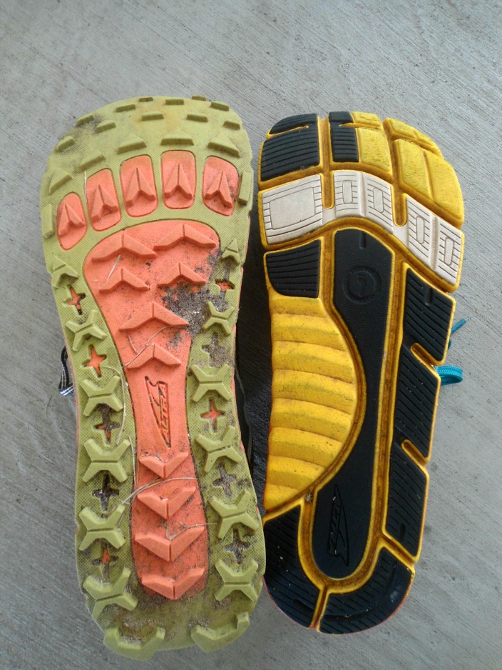 Altra soles: trail vs. road demonstrating the difference between trail running shoes and road running shoes