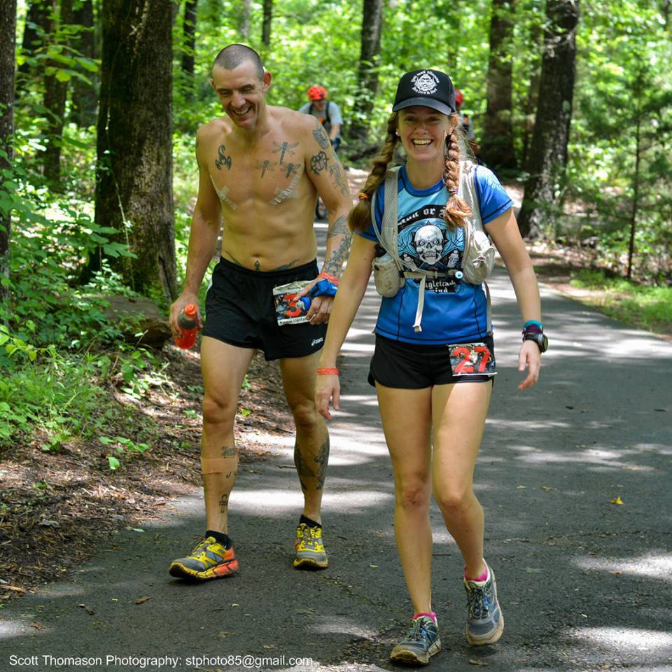 Heather & Geoffrey Hart walking during an ultramrathon