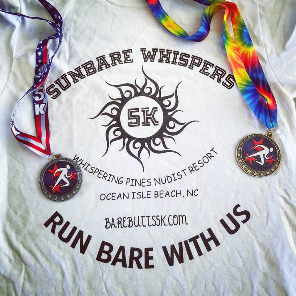 Whispering Pines Nudist Resort Naked 5K t shirt and age group placement winning medals