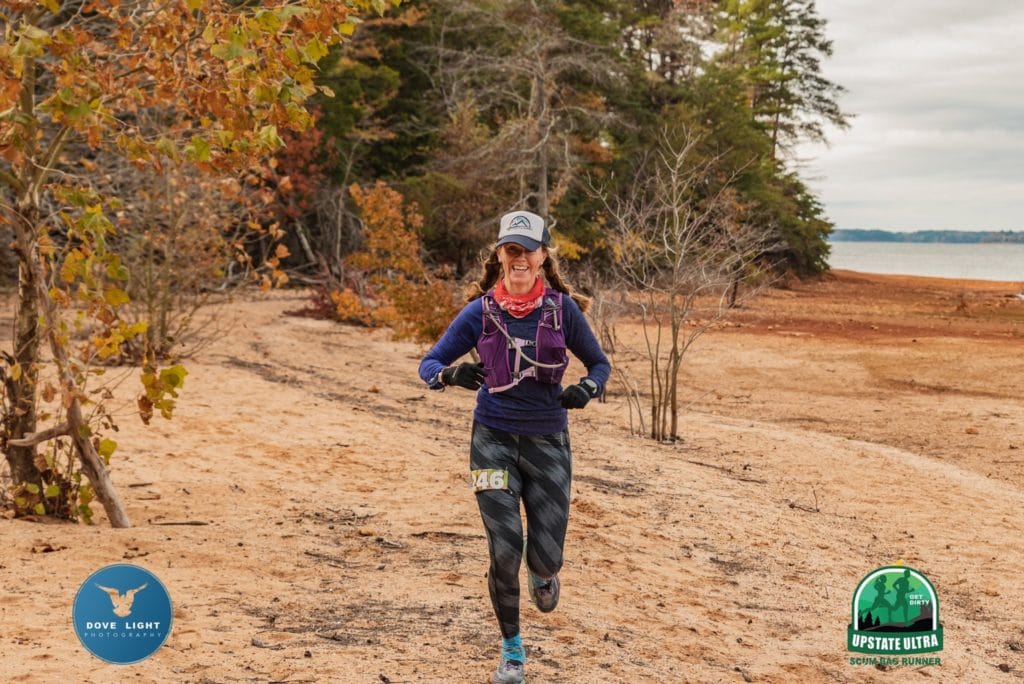 Heather Hart smiling during the Sadler's Creek Stumble 24 hour ultramarathon