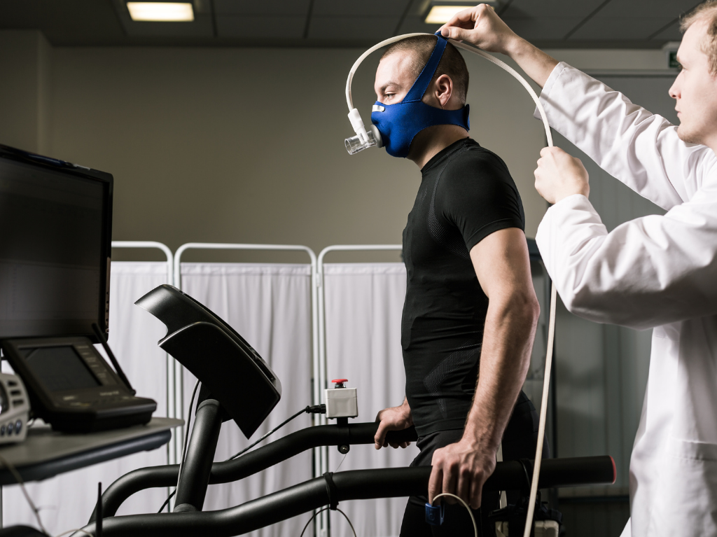 Runner performing a VO2max test in a lab