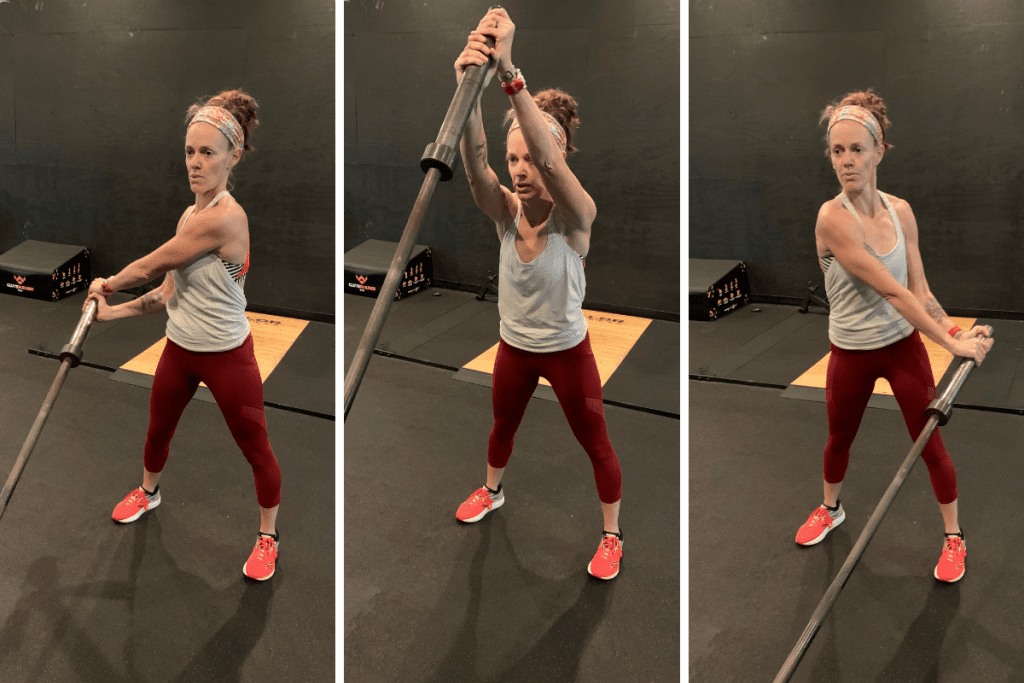 Heather Hart demonstrating the landmine twist and the landmine anti-rotation exercise