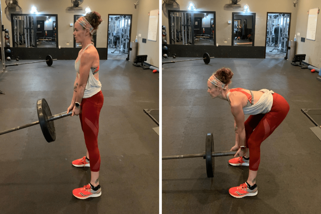 Heather Hart demonstrating a landmine deadlift.  Simplifying Strength Training for Ultrarunners: 7 Moves to Balance Lifting & Running