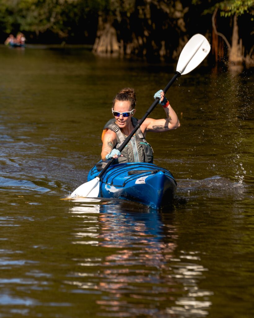 Heather Hart paddling a kayak during the 2022 KFB Lynches River Adventure Race
