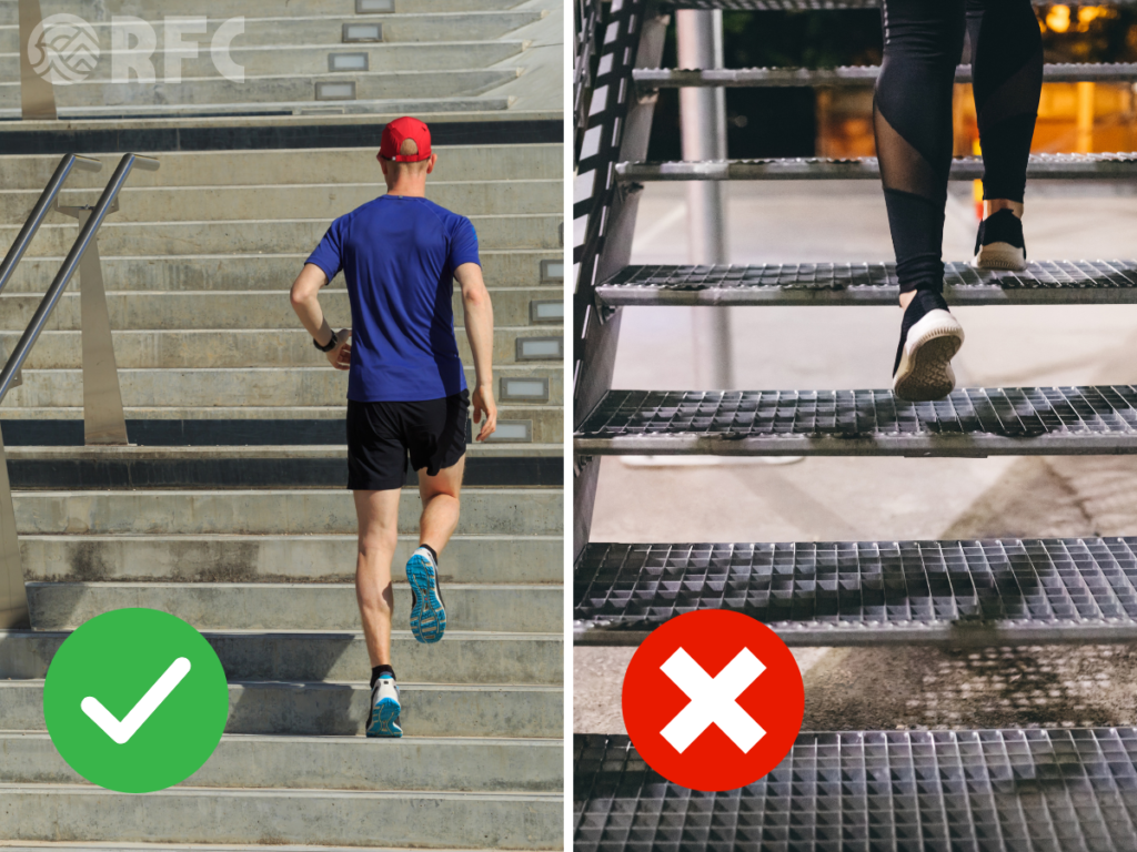 Types of stairs appropriate for plyometrics exercises 